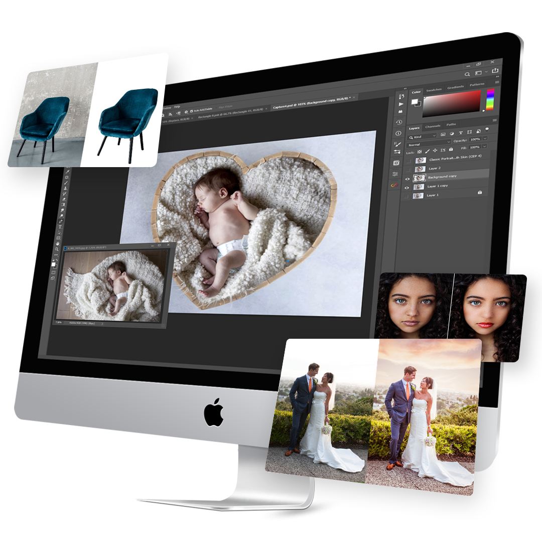 A Chair, Girl, Infant, and Couple - Photo Editing Services