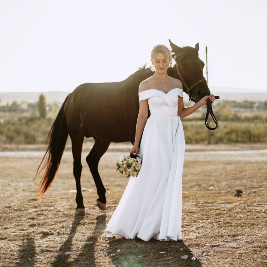 A Woman and Her Horse Before Wedding Photo Retouching Services