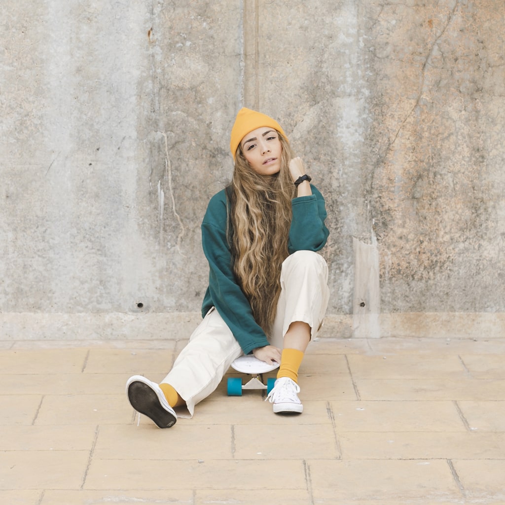 A Girl And Her Skateboard Before Image Background Change with Photo Manipulation