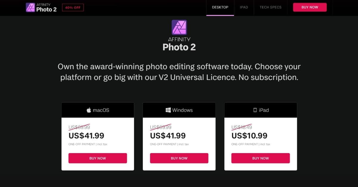 Photo Editing Software One Time Purchase
